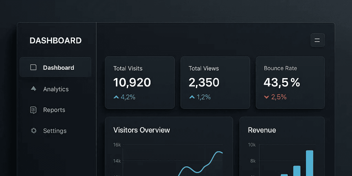 Dashboard showing business growth metrics and website performance analytics